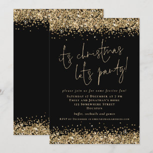 Invitación Glam Gold Purpurina sus Navidades dejan Fiesta neg