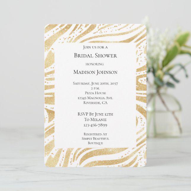 Invitación Glam Gold Resumen Swirls Bridal Shower (Anverso de pie)