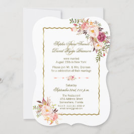 Invitación Glam Gold Rubor Boda de la noche con flores rosada