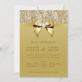 Invitación Glam Gold Sequins y Bow Boda