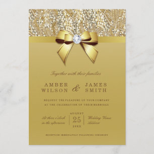 Invitación Glam Gold Sequins y Bow Boda