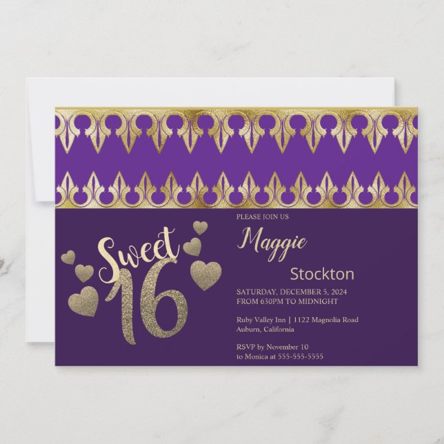 Invitación Glam Gold Sweet 16 (Anverso)