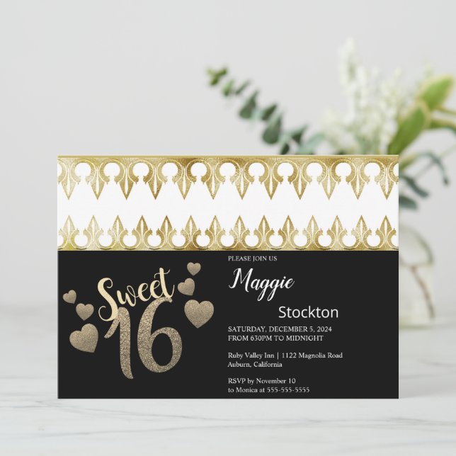 Invitación Glam Gold Sweet 16 (Anverso de pie)
