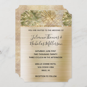 Invitación Glam Gold Tropical Leaks Sparkle Boda