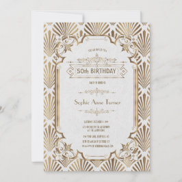 Invitación Glam Gold White Art Deco Gatsby 50 cumpleaños