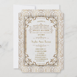 Invitación Glam Gold White Great Gatsby 20 Dulce Dieciséis