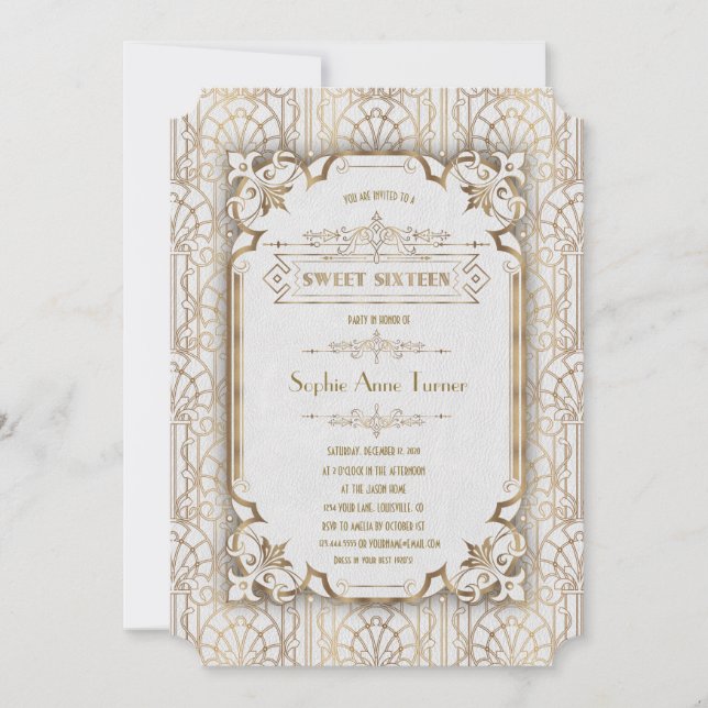Invitación Glam Gold White Great Gatsby 20 Dulce Dieciséis (Anverso)
