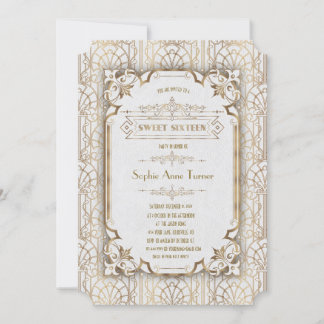 Invitación Glam Gold White Great Gatsby 20 Dulce Dieciséis