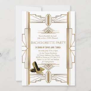 Invitación Glam Gold White Great Gatsby Bachelorette Party