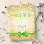 Invitación Glam Gold Winter Snowflake Company Green Ribbon<br><div class="desc">Elegante Fiesta formal de la empresa y Navidades corporativos / Cocktail / Dinner Party Invitation con Navidades de copos de nieve de Relieve metalizado de Faux de oro. Impresione a sus amigos y compañeros de trabajo con este sofisticado y elegante diseño de invitación.</div>