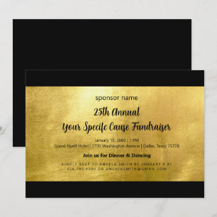 Invitación Glam Gold y Black Elegant Fundraiser