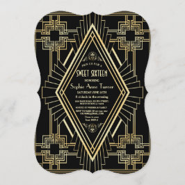 Invitación Glam Gold y Black Great Gatsby Sweet 16