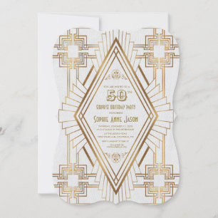 Invitación Glam Gold y White Great Gatsby 50 Fiesta de cumple