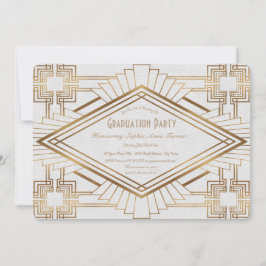 Invitación Glam Gold y White Great Gatsby Graduation Party