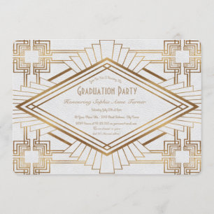 Invitación Glam Gold y White Great Gatsby Graduation Party