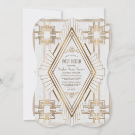 Invitación Glam Gold y White Great Gatsby Sweet 16