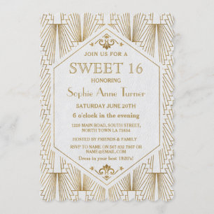 Invitación Glam Gran Gatsby Art Deco Oro Dulce Blanco 16