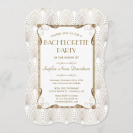 Invitación Glam Great Gatsby Gold White Bachelorette Party