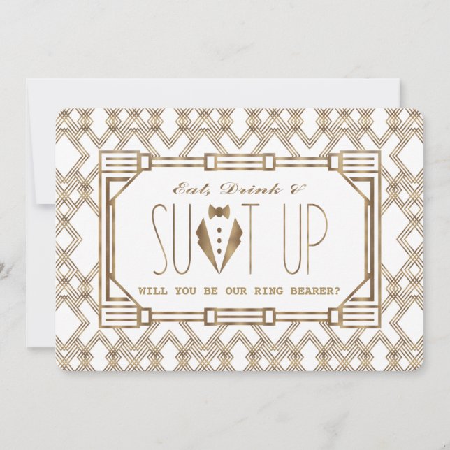 Invitación Glam Great Gatsby ¿SERÁS MI COMPORTADOR DE ANILLO? (Anverso)