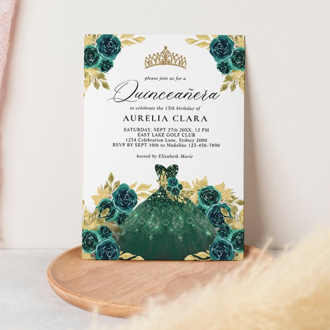 Invitación Glam Green Dress Floral 15ª Quinceañera (Subido por el creador)