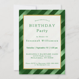 Invitación Glam Green Stripe Pattern Cumpleaños