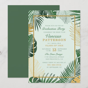 Invitación Glam Green Tropical deja graduación a la moda