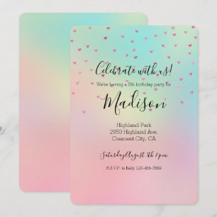 Invitación Glam Hearts Aqua Tie Dye, Purpurina Rosa Girly