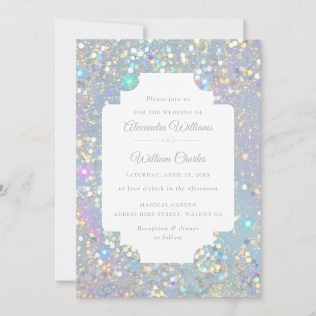 Invitación Glam Holographic Purpurina Boda moderno (Anverso)