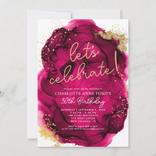 Invitación Glam Hot Pink Gold Purpurina Alcohol Tinta Cumplea