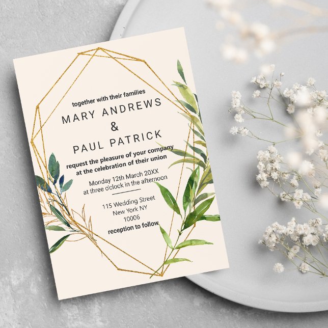 Invitación Glam Ivory Purpurina Foliage Terrarium Boda (Glam Ivory Gold Glitter Foliage Terrarium Wedding )