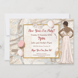 Invitación Glam Lady Gold Confetti Champagne Fiesta de Año Nu
