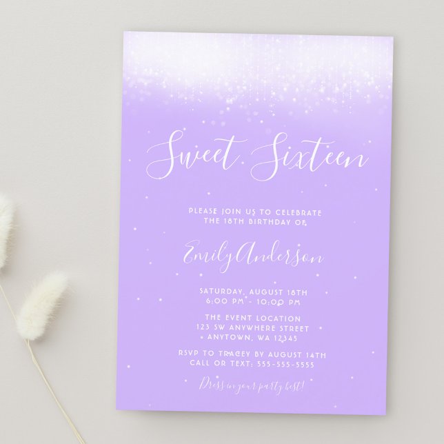 Invitación Glam Lavender Morple Sweet 16 (Subido por el creador)