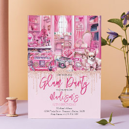 Invitación Glam Makeup Chica Partido de Cumpleaños
