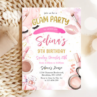 Invitación Glam Makeup Chica Partido de Cumpleaños Fiesta de