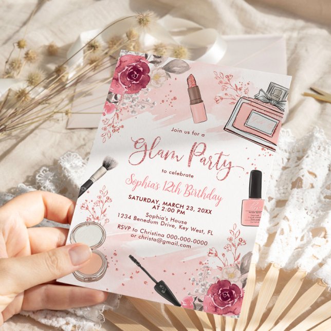 Invitación Glam Makeup Partido de Cumpleaños Rubor Fiesta de  (Subido por el creador)