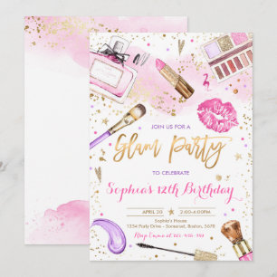 Invitación Glam Makeup Partido de Cumpleaños Rubor Fiesta de 