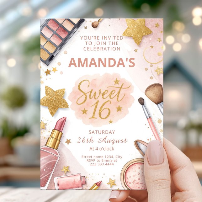 Invitación Glam Makeup Sweet Sixteen Party (Subido por el creador)