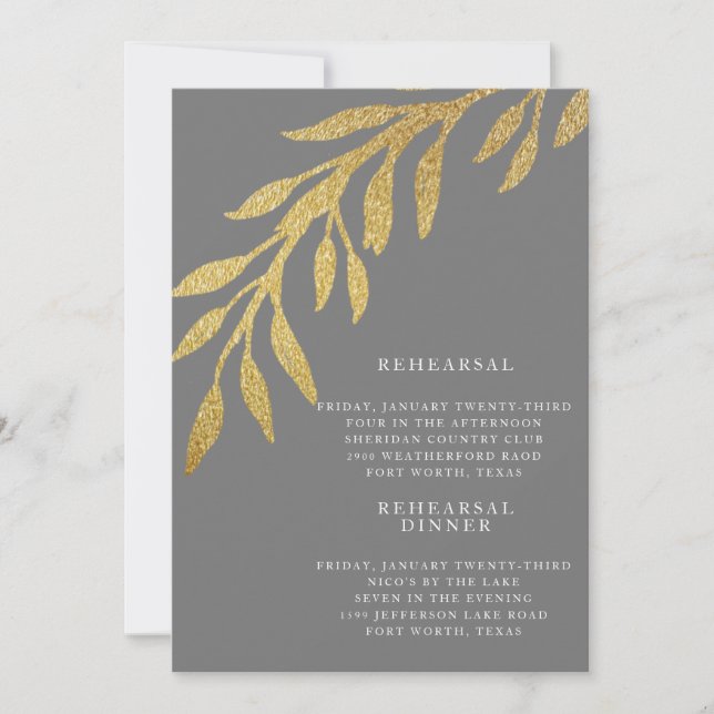 Invitación Glam Metallic Gold y Silver Boda Ensayo (Anverso)