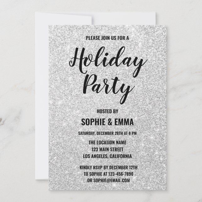 Invitación Glam Navidades Fiesta de vacaciones Purpurina Plat (Anverso)