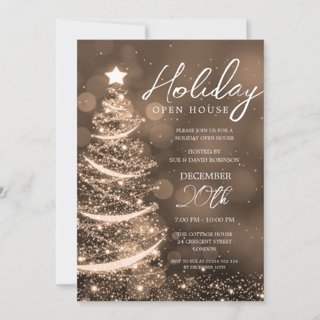 Invitación GLAM Navidades Holiday Open House Fiesta Gold (Anverso)