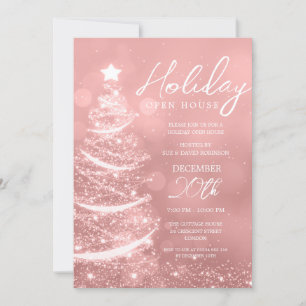 Invitación GLAM Navidades Holiday Open House Fiesta Rosa Oro