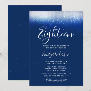 Invitación Glam Navy Blue 18 cumpleaños