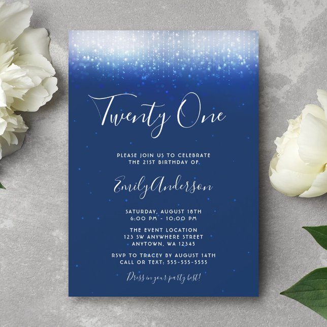 Invitación Glam Navy Blue 21 cumpleaños (Subido por el creador)