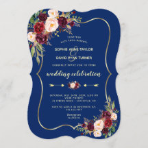 Glam Navy Blue Gold Burgundy Boda Floral