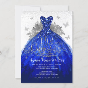 Invitación Glam Navy Blue Silver Vestido Mis Quince Quinceañe