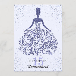Invitación Glam Navy Blue Sparkle Vestido Purpurina Quinceañe