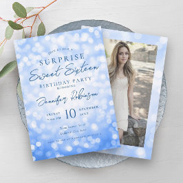 Invitación Glam Navy Lights Photo SURPRISE Sweet 16