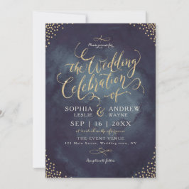Invitación Glam night faux gold purpurina calligraphy boda