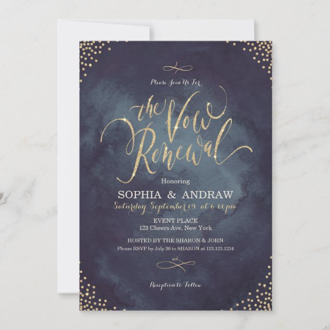 Invitación Glam night gold calligraphy renovación de la prome (Anverso)