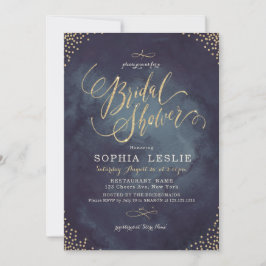 Invitación Glam night gold purpurina caligrafía Bridal Shower
